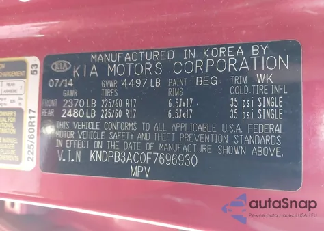 2015 Kia Sportage Lx z USA, uszkodzony, nr VIN KNDPB3AC0F7696930